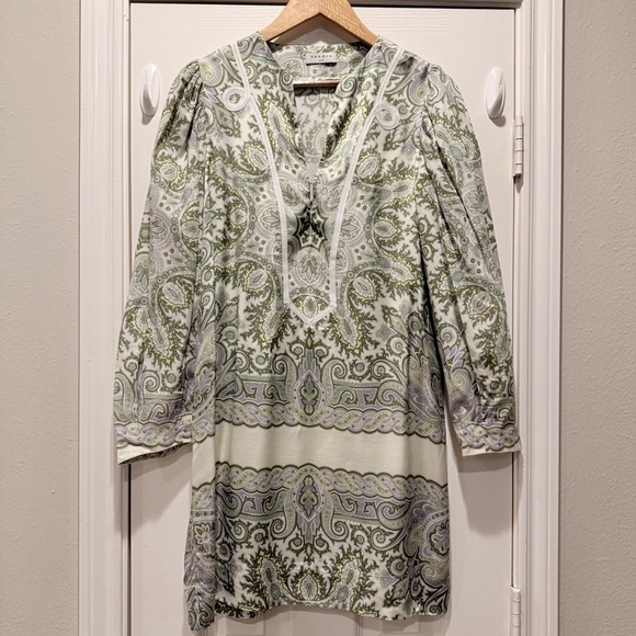 SANDRO PARIS Geraldine Graphic-Print  Mini Dress Sage Green Size FR 38 US6 - Picture 5 of 15